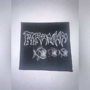 PIRANHA, BAND, BLACK BORDER, SEW ON WOVEN PATCH